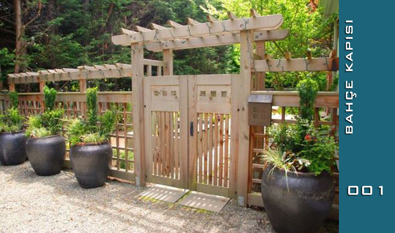 Pergola Taçlı ve Kafesli Ahşap Villa & Bahçe Kapısı (001 Serisi)